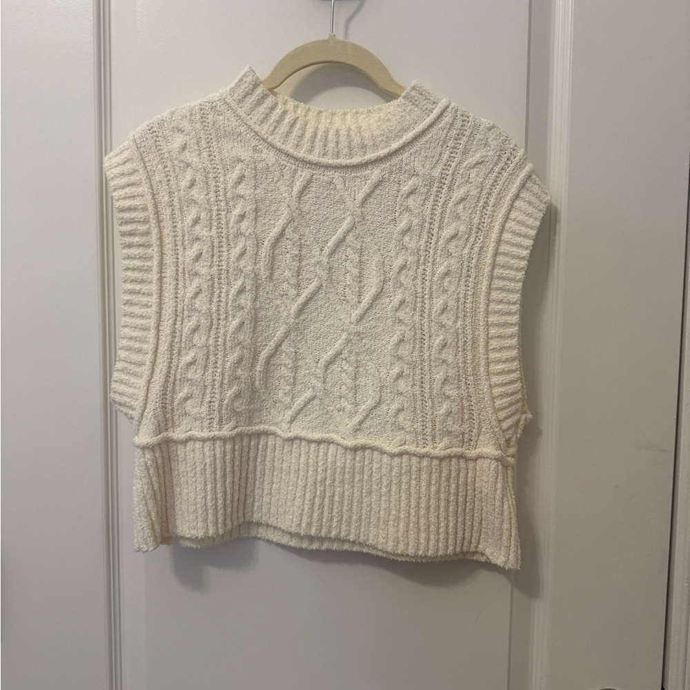 Free People Cream Cable Knit Sweater Vest